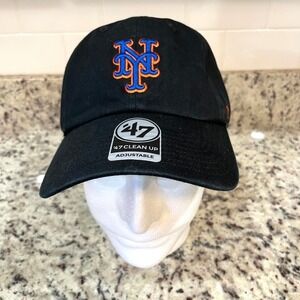 New York Mets MLB 47 Brand Clean Up Adjustable Black Baseball Cap Hat